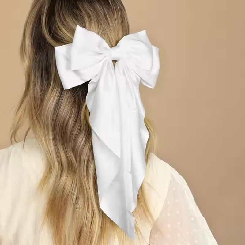 Elegant Large Bow Ribbon Hair Clip For Women Girl Sweet Headbands Soft Satin Hairpin Hairgrip Fashion Hair Accessories Solid Color Ponytail Clip