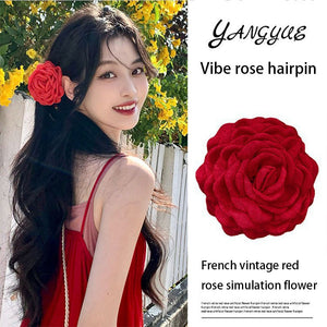 Rose Grab Clip Flower Headpiece New Back Head Clip Disc Hair Flower Headpiece Women's Disc Hair Grab Clip Beach Vacation Style Shark Clip Headpiece