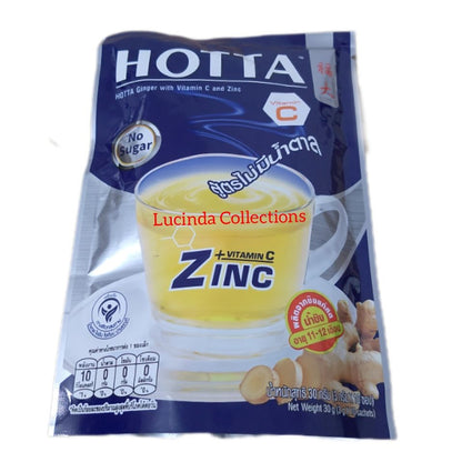 HOTTA Instant Ginger Drink With Zinc & Vitamin C Hot or Cold No Sugar Natural Powder Herbal Supplement Drink Sachets Pack