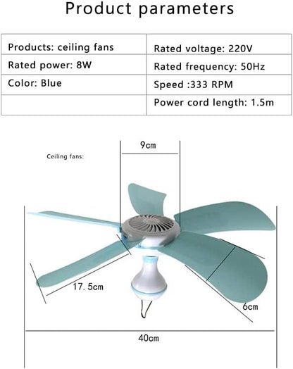 5Blades Quiet Small DC Ceiling Fan Hanging Fan for Camping Cruise RV Tent Gazebo Bed Dormitory Home Room Ceiling Fan Portable Canopy Fan with ON/OFF switch