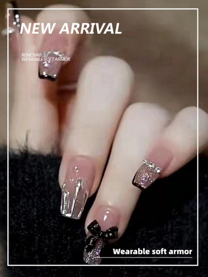 24Pcs nail enhancement fake nail patches reusable snap on style wearing nail patches