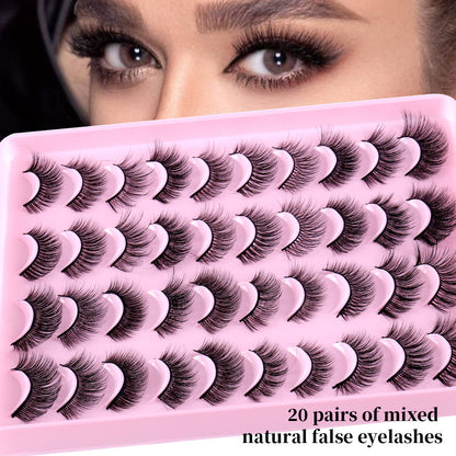 20 pairs faux mink lashes of mixed natural thick false eyelashes artificial fiber eyelashes messy slim eyelashes 30 effect natural false eyelashes