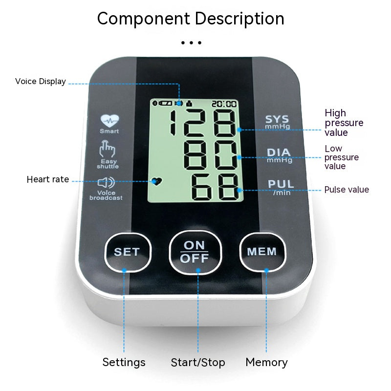 Blood Pressure Monitor Medically Accurate Upper Arm Cuff Digital Health Monitors Voice Broadcast Health Care Medical Equipment Measurement Tool LCD Digital Tonometer Sphygmomanometer