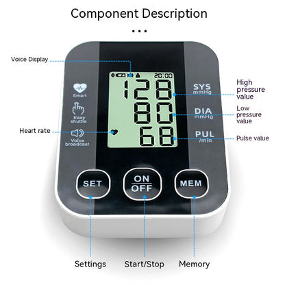 Blood Pressure Monitor Medically Accurate Upper Arm Cuff Digital Health Monitors Voice Broadcast Health Care Medical Equipment Measurement Tool LCD Digital Tonometer Sphygmomanometer