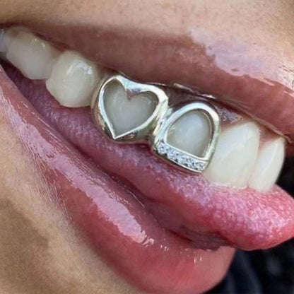 1 pcs hollow love teeth grillz cap mouth fashion hip hop grillz body jewelry woman festival gift for her/girlfriend hip hop jewelry accessory iced out bling tooth grillz