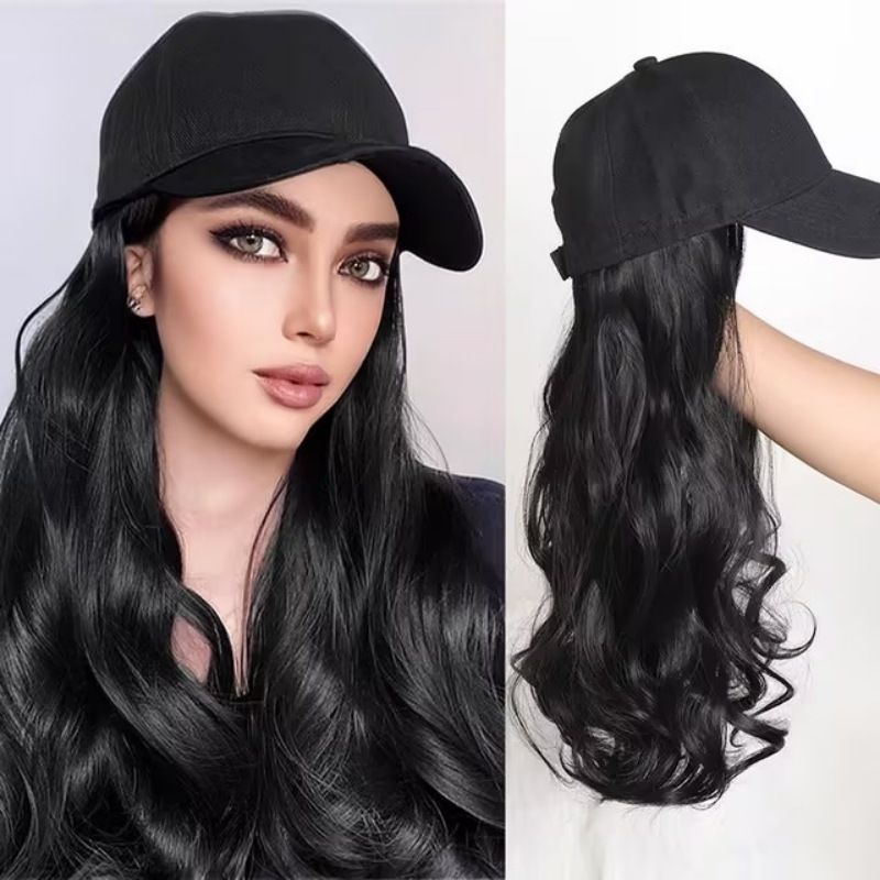 Women Wigs with Baseball Cap Long Big Wave Hair for Europe America Overseas