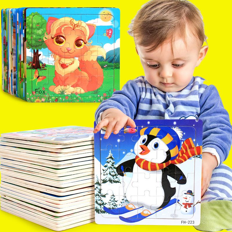 20 piece Wooden Puzzle Cartoon Animals Car Letter Number Pattern Jigsaw Puzzles Game Kids Educational Learning Toys for Children
