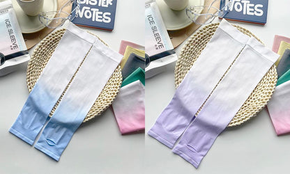 2 pairs Gradient Ice sleeves for summer sun protection, ice silk for UV protection, men's and women's fashion, outdoor driving and cycling sports Two pairs in one combination