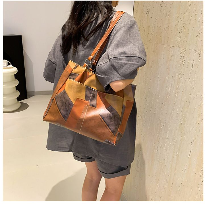 New Arrivals PU splicing Women's Bags Tote Bags handbags Trendy Shoulder Bag