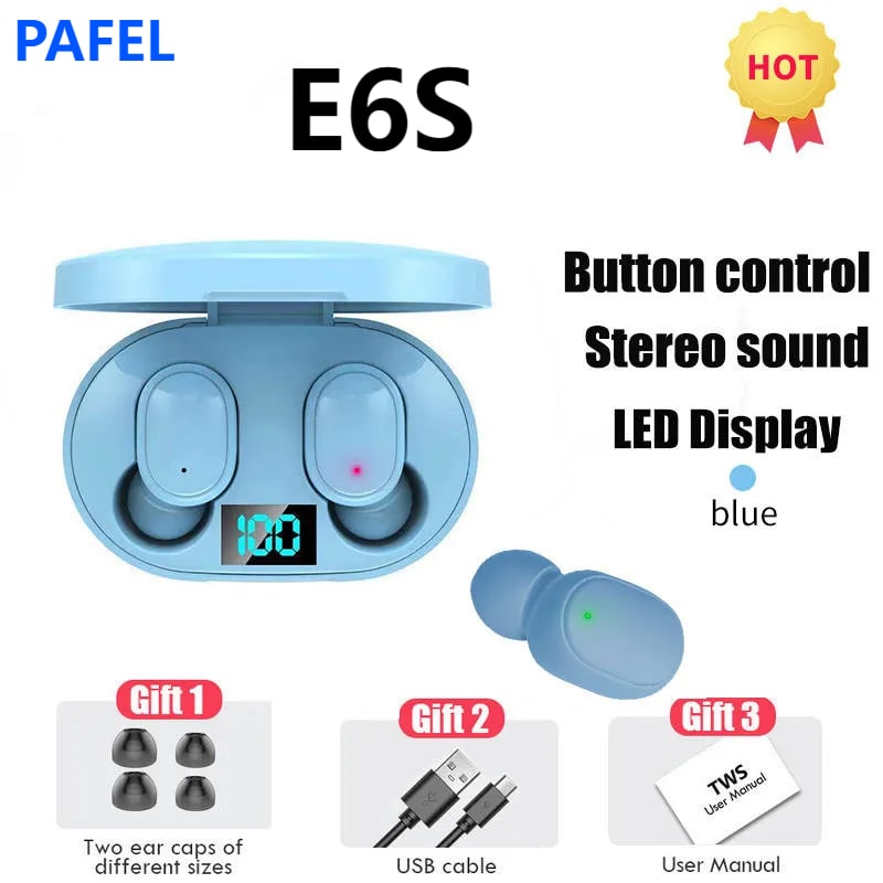 PAFEL E6S TWS Wireless earphone Bt 5.0 Noise Canceling earbuds HiFi Stereo Mini Low Latency earpods Waterproof Sports In-Ear Earphones