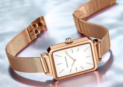 Hannah Martin HM-1241 Rectangular Watch – 34 mm Ultra-Slim Rose-Gold Alloy Case, Mesh Bracelet, Japanese Quartz Movement, 3 ATM Water-Resistant Fashion Timepiece