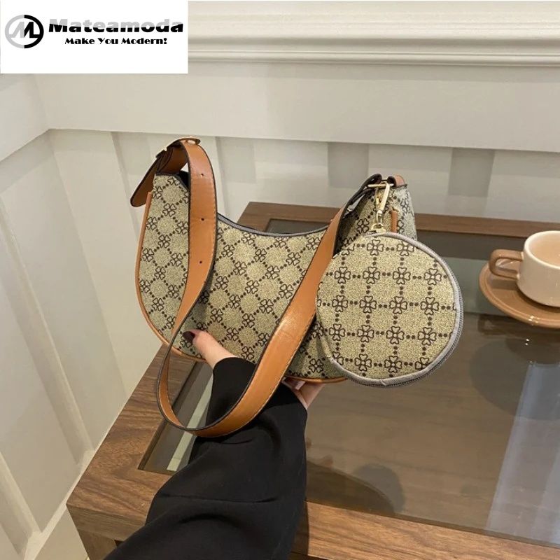 Mateamoda 2 in 1 Chic Monogram Print Sling Bag Underarm Handbag