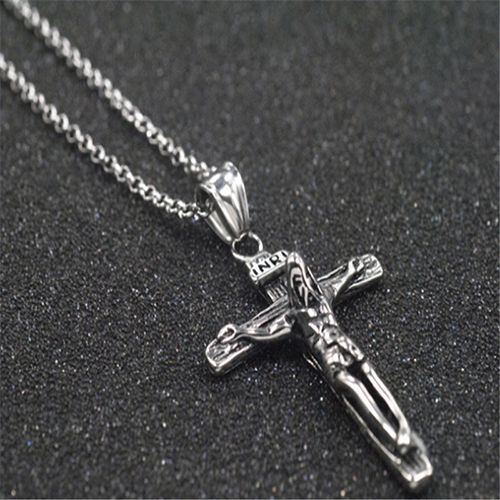 Jesus Cross Religious Element Personality Sweater Chain Titanium Steel Men's Pendant Necklace Retro Style Pendant Men and Women Same Style