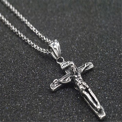 Jesus Cross Religious Element Personality Sweater Chain Titanium Steel Men's Pendant Necklace Retro Style Pendant Men and Women Same Style