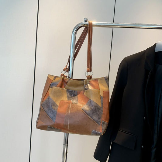 New Arrivals PU splicing Women's Bags Tote Bags handbags Trendy Shoulder Bag