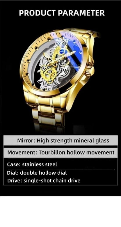 TIGERAO Brand Double-sided Transparent Hollow Automatic Mechanical Men Watches Top Brand Original Men's Watches Luxury Chronograph Quartz Sports Watches Male Wrist Watch Waterproof Luminous Watches