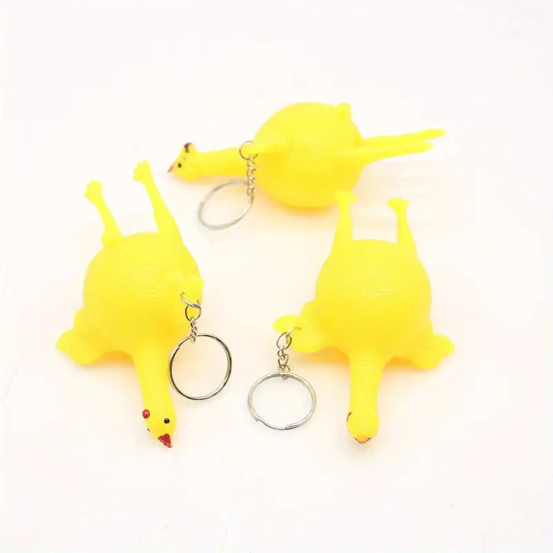 1pc Funny Squeeze Chicken Laying Egg Keychain Anti-Stress Tricky Toys Gag Children's Gift