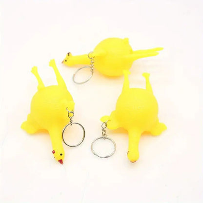 1pc Funny Squeeze Chicken Laying Egg Keychain Anti-Stress Tricky Toys Gag Children's Gift