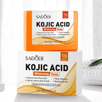 3 PIECES Sadoer Kojic Soap, Kojic Acid Whitening Soap, Deep Cleansing, Skin Brightening Like Vitamin C, Improve Acne Prone Skin, For Face and Body Skin Care