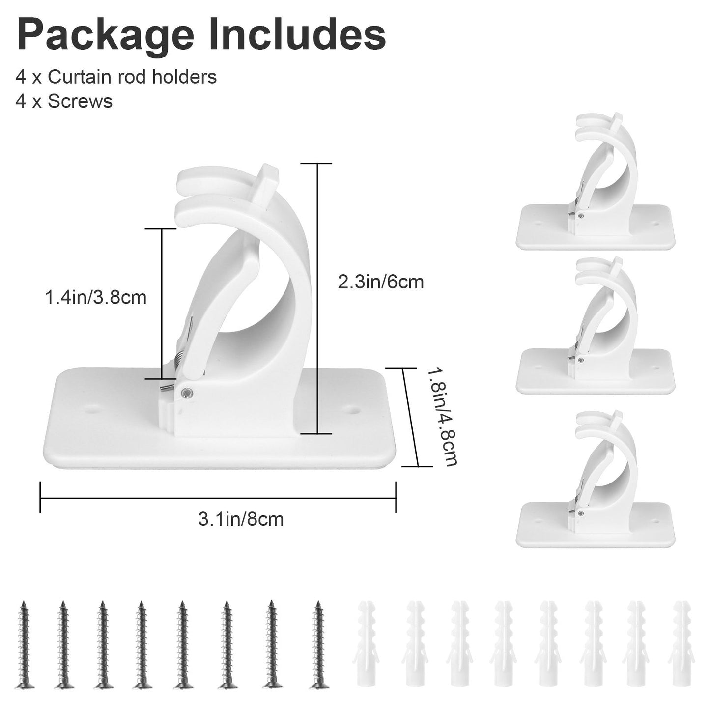 4pcs Curtain Rod Bracket, Self Adhesive Wall Mount Holder, Drapery Hook Holders Fixing Rod Holder Curtain Pole Wall Brackets Towel Rod Hooks for Home Bathroom Kitchen Hotel Use