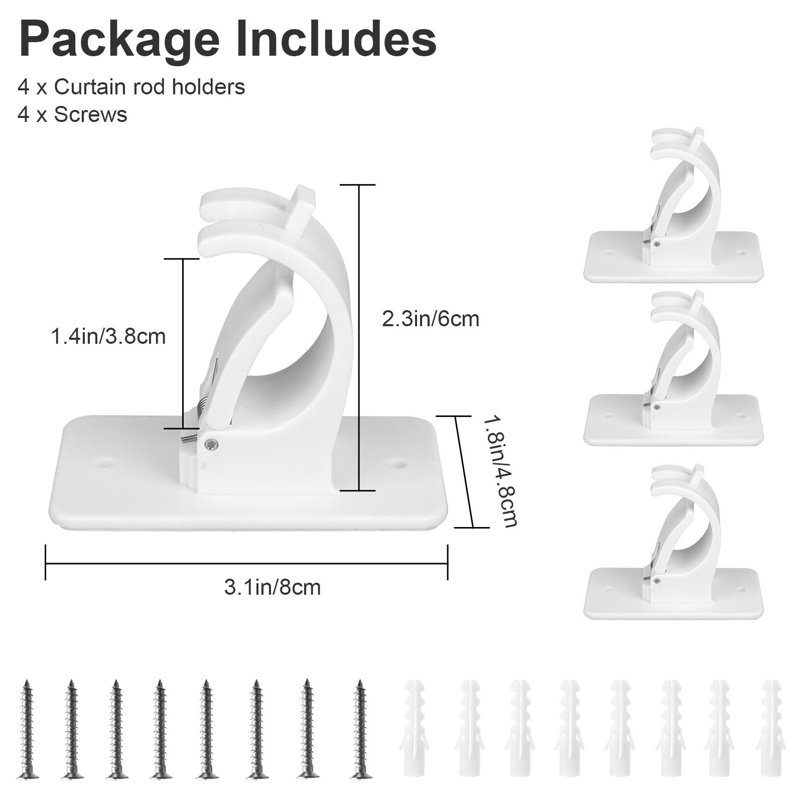 4pcs Curtain Rod Bracket, Self Adhesive Wall Mount Holder, Drapery Hook Holders Fixing Rod Holder Curtain Pole Wall Brackets Towel Rod Hooks for Home Bathroom Kitchen Hotel Use