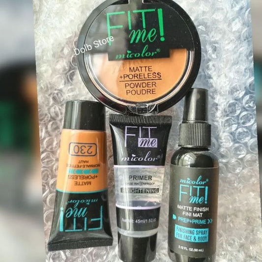 Micolor 4PCs Fit Me Matte Poreless Powder + Liquid Foundation + Primer + Finish Spray Fixer