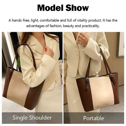 Ladies Shoulder Bag Women Handbags Tote Bag Large Capacity Color-Block PU Bag