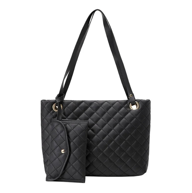 Ladies 2 in 1 PU Leather Wallet&Totes Bag Two-Piece Set Women Satchel Hobo Set New Large Luxury Female Shoulder Tote Bags