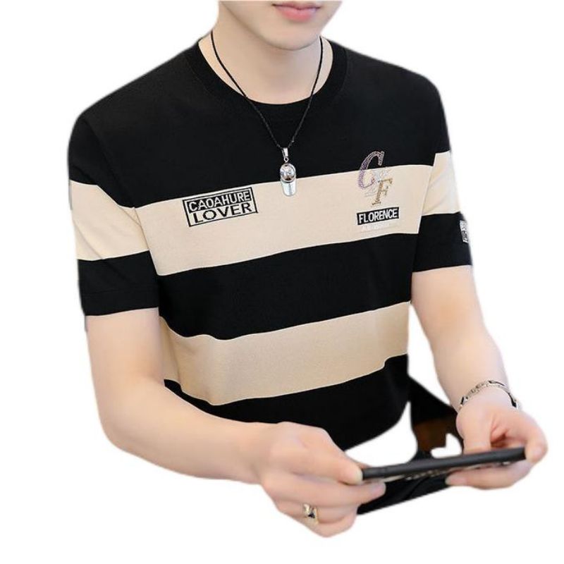 Men's Fashion Harajuku Short Sleeve Business Casual Striped T-Shirt