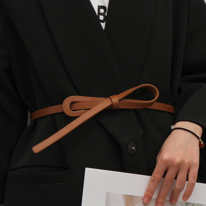 Thin belt, women's versatile, knotted, embellished, belt, fashion coat with dress, sweater, waist tie