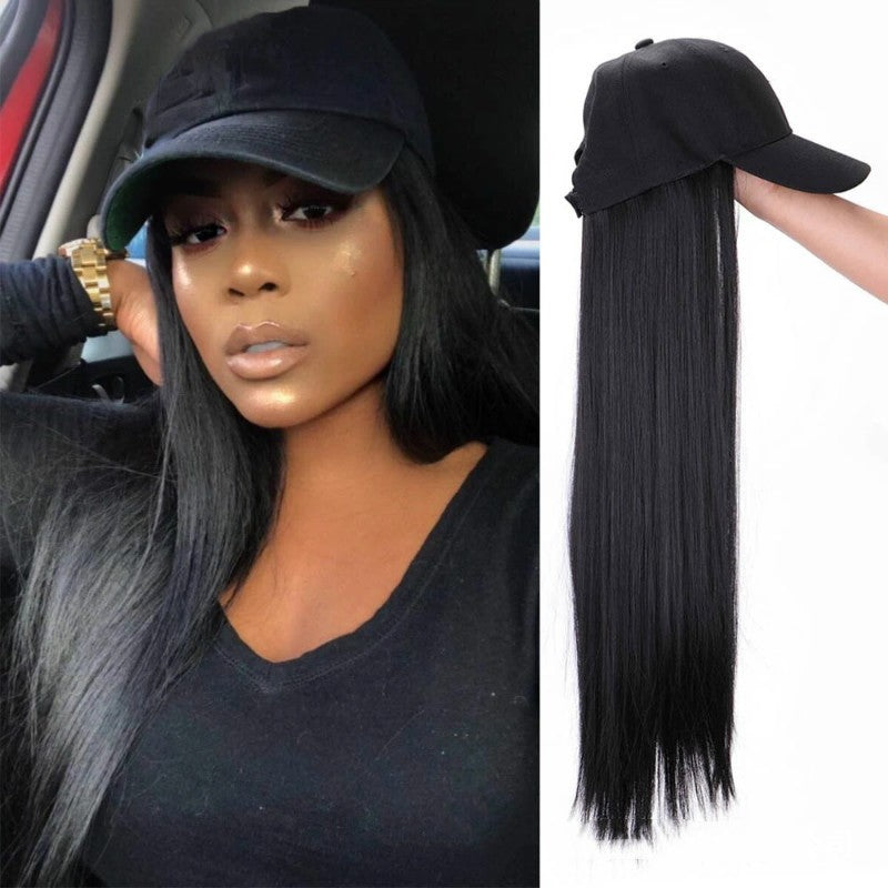 New arrival Wig hat one black long straight hair synthetic lady wig for women