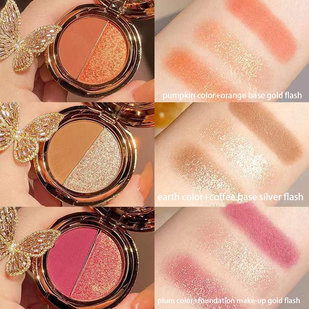 New two-color eyeshadow pumpkin earth color matte gold flash eyeshadow tray students waterproof niche affordable female