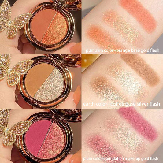 New two-color eyeshadow pumpkin earth color matte gold flash eyeshadow tray students waterproof niche affordable female