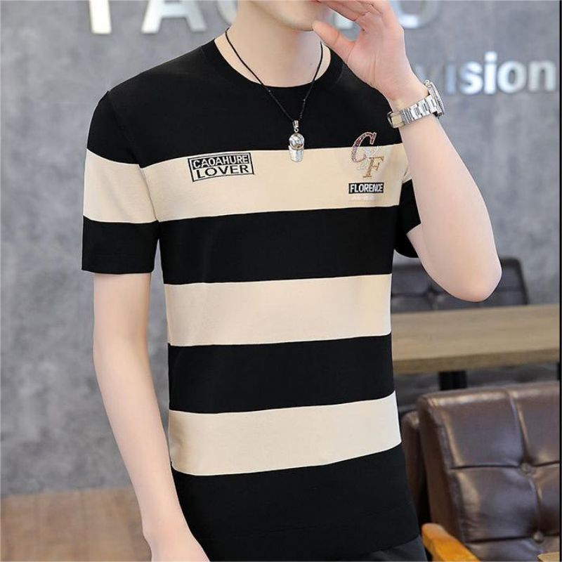 Men's Fashion Harajuku Short Sleeve Business Casual Striped T-Shirt