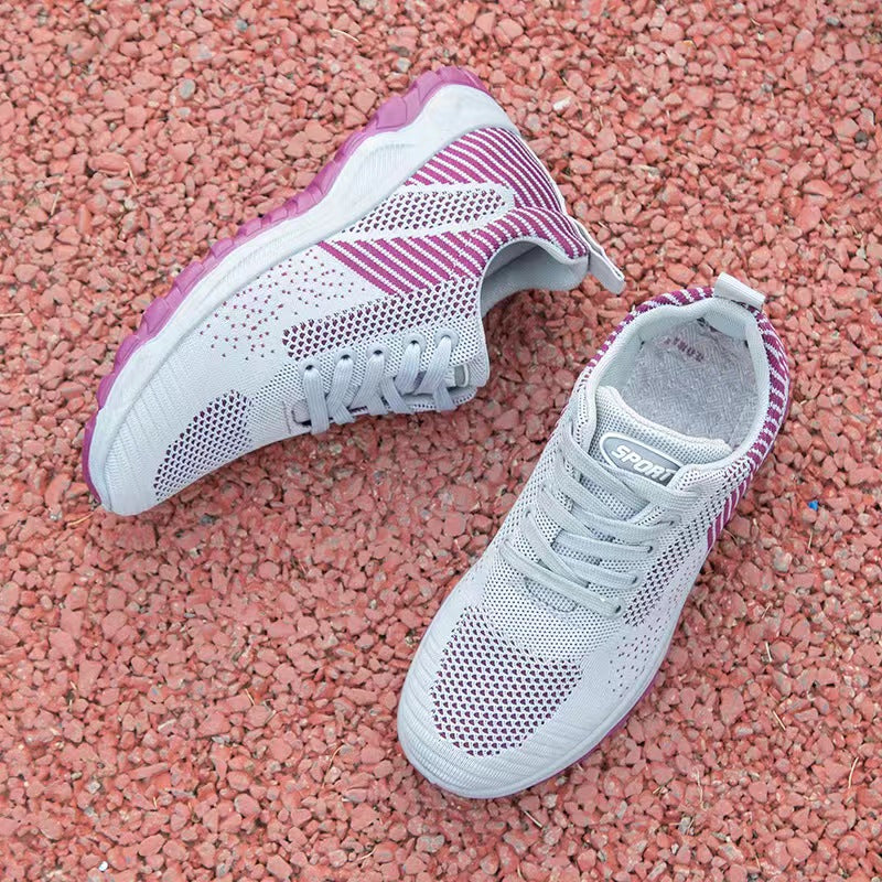 Women's lace-up sports sneakers ladies comfortable athletic casual running shoes girls soft soled cloth shoes students flats shoes sports shoes Ladies' breathable casual grey shoes