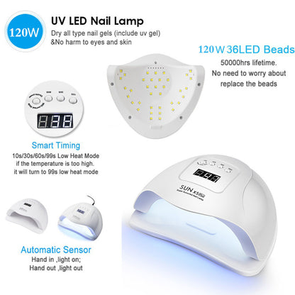 120W 45LEDS UV Nail Drying Lamp for Curing Gel Polish 45leds Professional Nail Dryers With Timer Auto Sensor Manicure Pedicure Tools