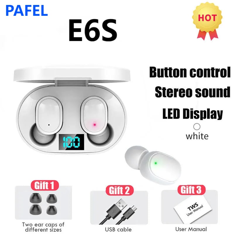 PAFEL E6S TWS Wireless earphone Bt 5.0 Noise Canceling earbuds HiFi Stereo Mini Low Latency earpods Waterproof Sports In-Ear Earphones