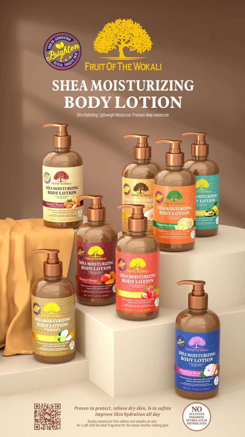 Fruit of the Wokali Shea Moisturing Body Lotion - Oat Meal Nourishing Replenish and Retain Moisture Rich in Antioxidants Lightweight Formula Absorbs Quickly 500ml