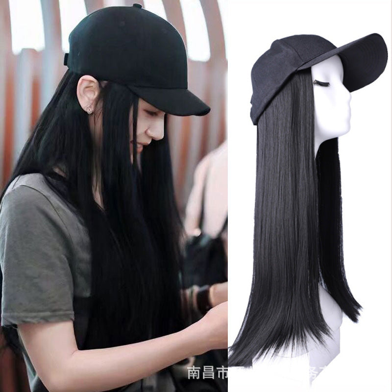 New arrival Wig hat one black long straight hair synthetic lady wig for women