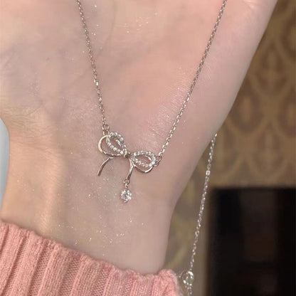 bow-knot necklace Bow with pendant temperament noble pretty Match any occasion and clothes Women's Necklaces