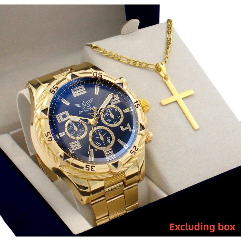 2Pcs/Set Fashion Watch Necklace Set Men Watches Men's Watches Quartz Business Watches Male Wrist Watch Men Necklace Jewelry
