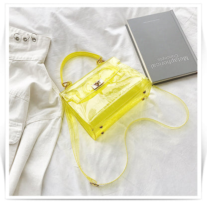 Women's candy color bag transparent bag 2024 letter jelly bag portable female bag shoulder diagonal bag