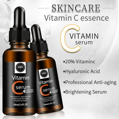 QBD Vitamin C Serum with Hyaluronic Acid Anti-aging & Brightening Professional Skincare 20% Vitamin C Face Serum -100ml