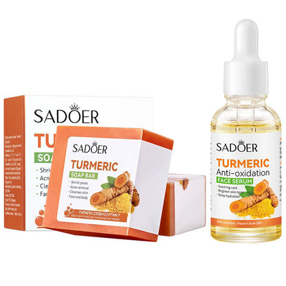 2 in 1, Tumeric Serum + Tumeric Soap, Turmeric Serum and Turmeric Soap, Cleans Dirt and Oil Residual, (can Combine with Vitamin C) Clears Pores, Shrinks Pore,