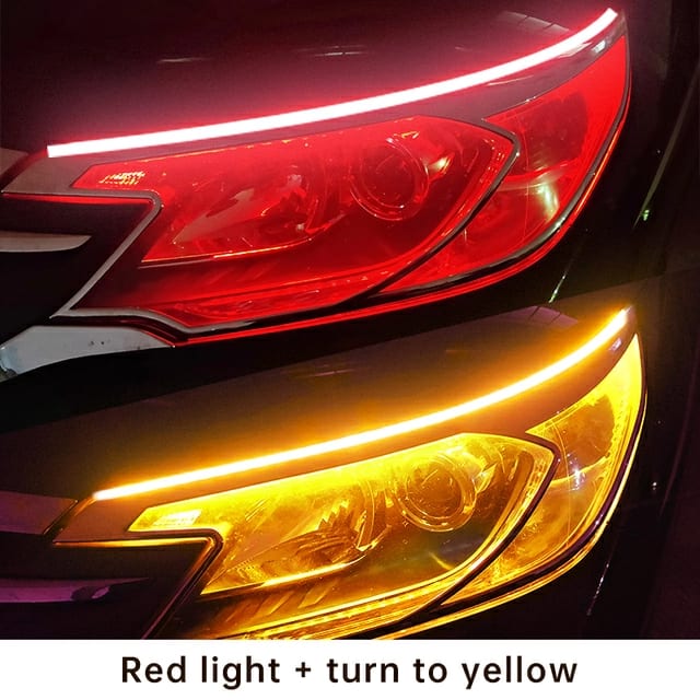 2pcs 30cm LED DRL Car Daytime Running Light Flexible Waterproof Strip Auto Headlights White Turn Signal Yellow Brake Flow Lights 12V