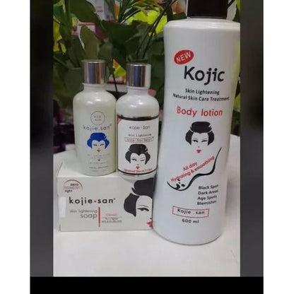 3 Pack Kojie San Kojic Skin Lightening Kojic Lotion, Serum And Soap Skin Care Series 3 Items, Gold Caviar Extract Helps With Whitening and Revitalising Your Skin ( Pack Of 3 Piece Set ) Skin Care Set