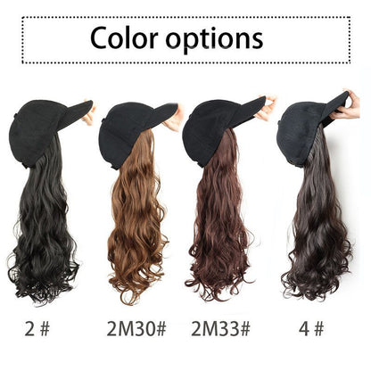 Synthetic Fiber Baseball Cap Curly Hair Wig | Full Head Cover with Natural Waves (Dark Brown, 20 Inch, Breathable, Outdoor/Casual Style)