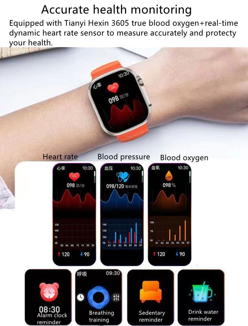 RichRipple U9 Ultra Smart Watch Strap 49mm 2.01 Inch Full Touch Screen Sports Fitness Watch IP68 Waterproof Bluetooth Smart Watch