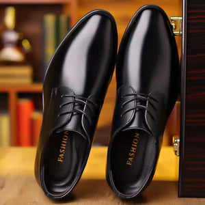 ASSKLO business formal leather shoes Official Shoes for men fashionable and elegant Rubber outsole with raised pointed toe for men lace up leather shoes for weddings groom's Plain Lace up Derby