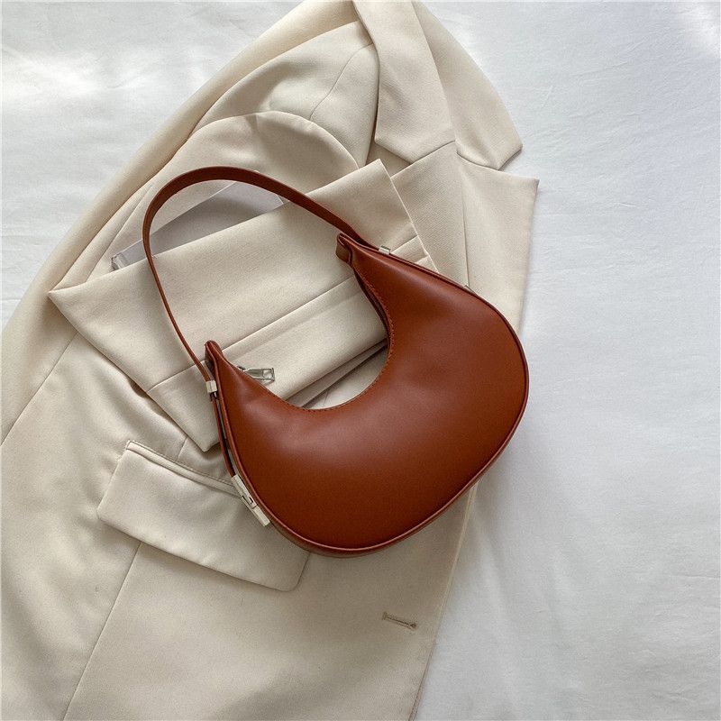 New Solid Color Half-moon Bags Women Fashion Shoulder Bags Luxury PU Leather Handbags Underarm Bag Advanced Brand Purse Gift